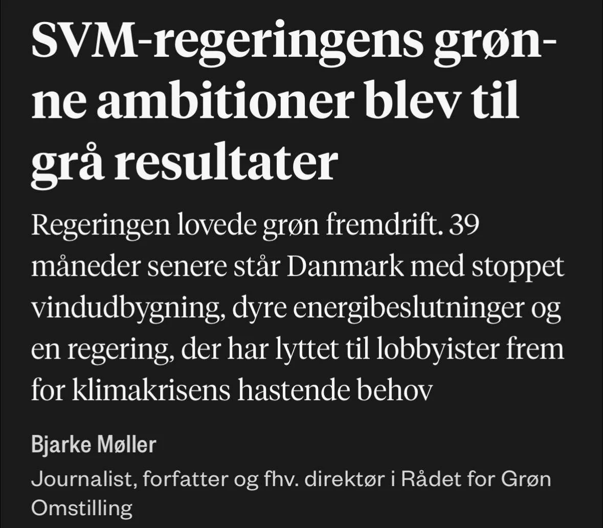 De sidste 3 &aring;r har tydeligt vist hvad en 'handlekraftig' midterregering betyder for den gr&oslash;nne omstilling ... Stilstand 😒

Moderaterne og SocDem ser det gr&oslash;nne som en eftertanke der kan bruges i en valgkamp. 
Stem &aelig;gte gr&o