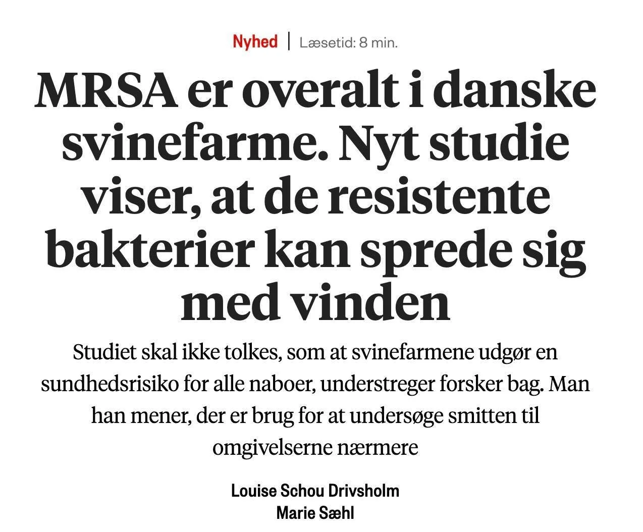 Tak til svineindustrien 😢🤦&zwj;♂️

Luk l*rtet ! 🐷

Information kan i dag fort&aelig;lle om ny forskning der viser (som man allerede mist&aelig;nkte) at den multiresistente MRSA bakterie kan sprede sig med luften fra svinefabrikkerne 😳

Dette er e