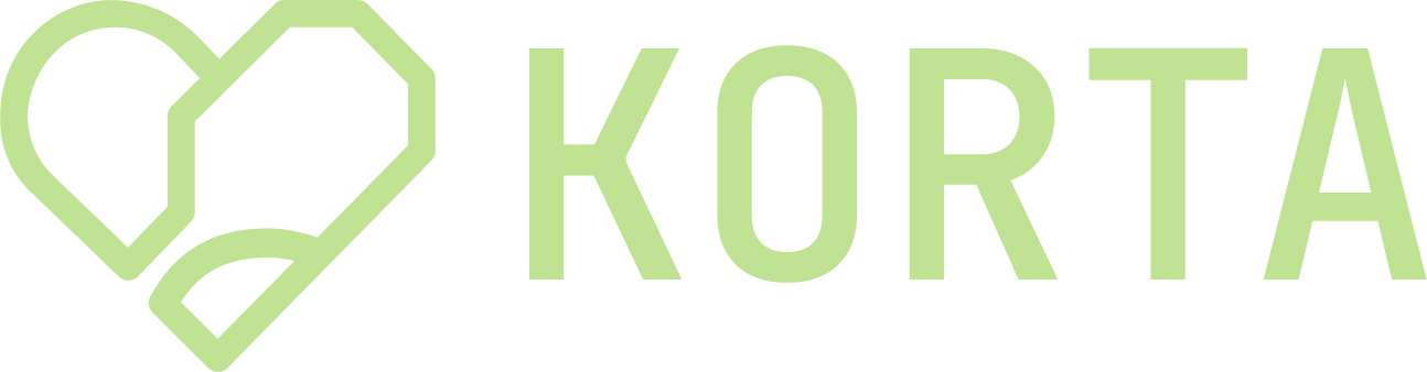 Logo with a stylized heart shape and the text 'KORTA' in green.