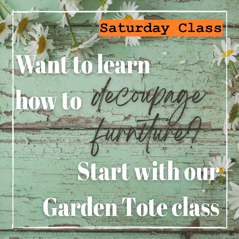 Saturday 4/25/26 1:00pm-3:00pm Decoupage Wooden Garden Tote Workshop