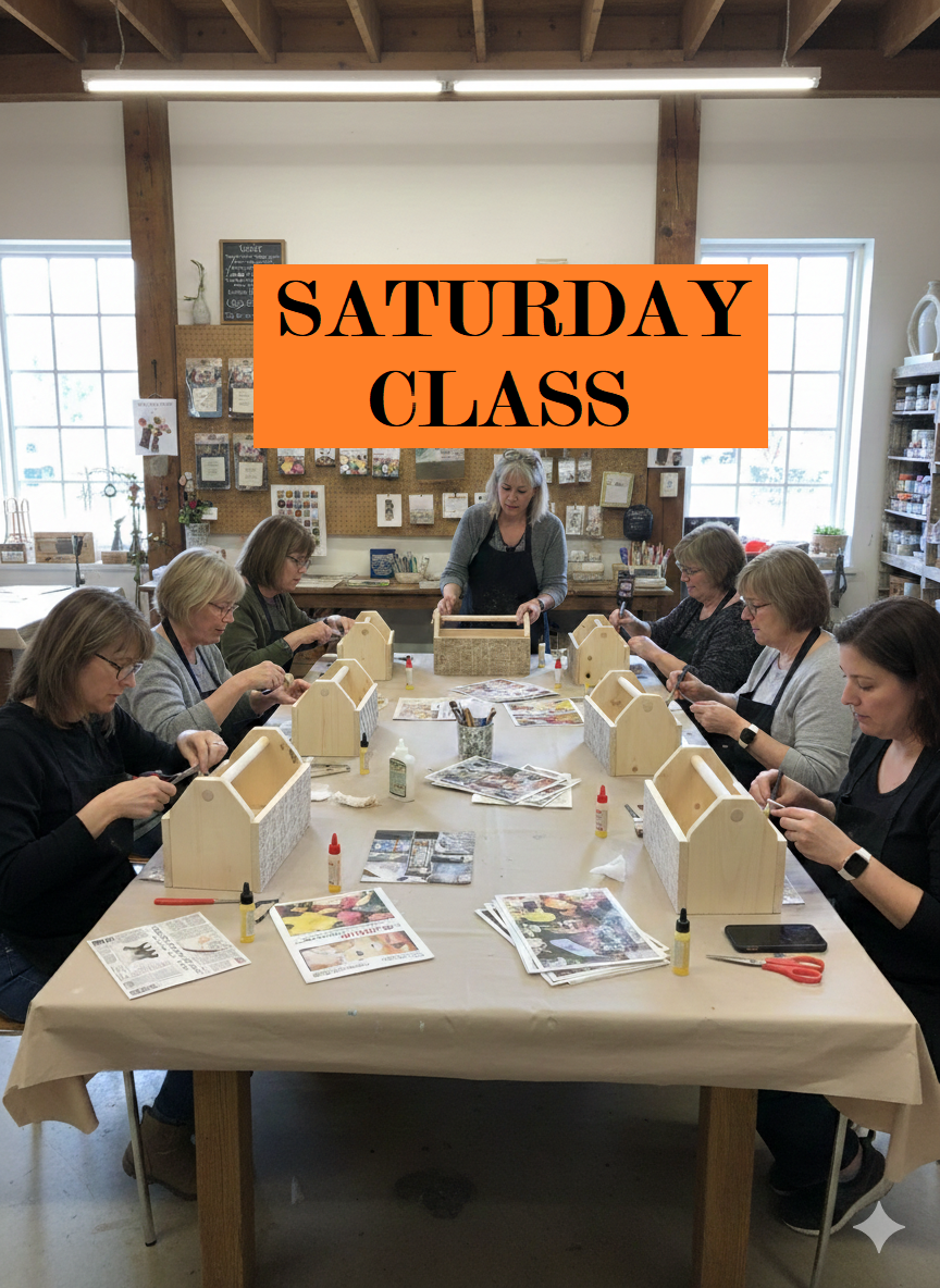 Saturday 3/21/26 11:00am-1:00pm Decoupage Wooden Garden Tote Workshop