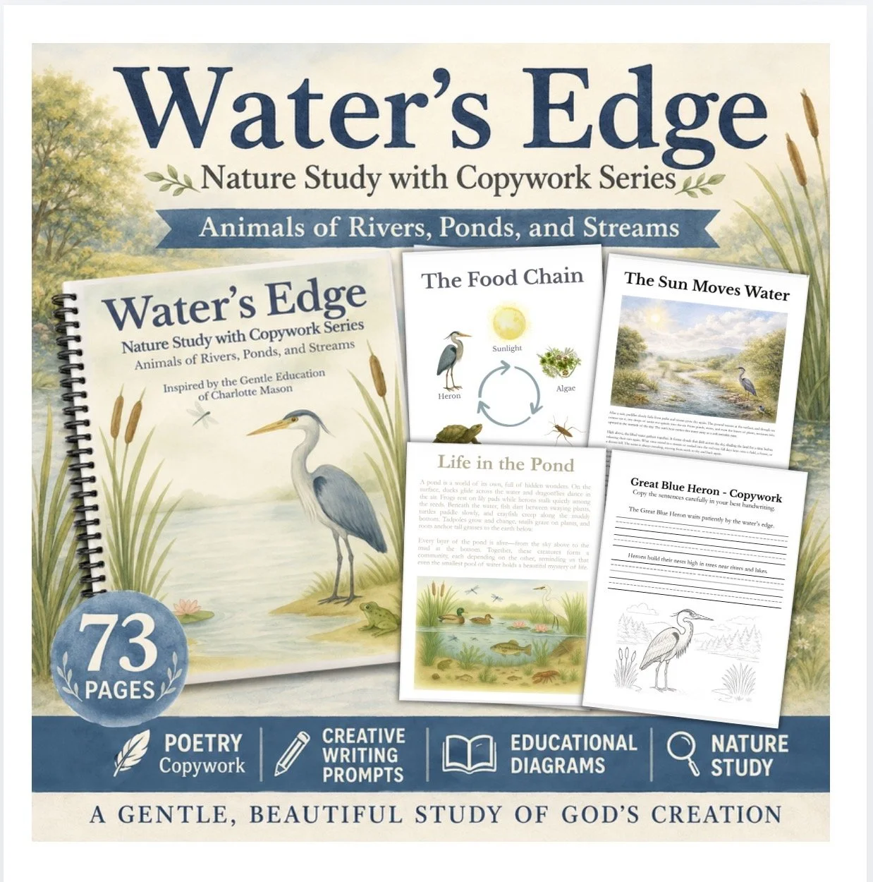 By the Water's Edge Nature Study with Copywork | Digital Download PDF