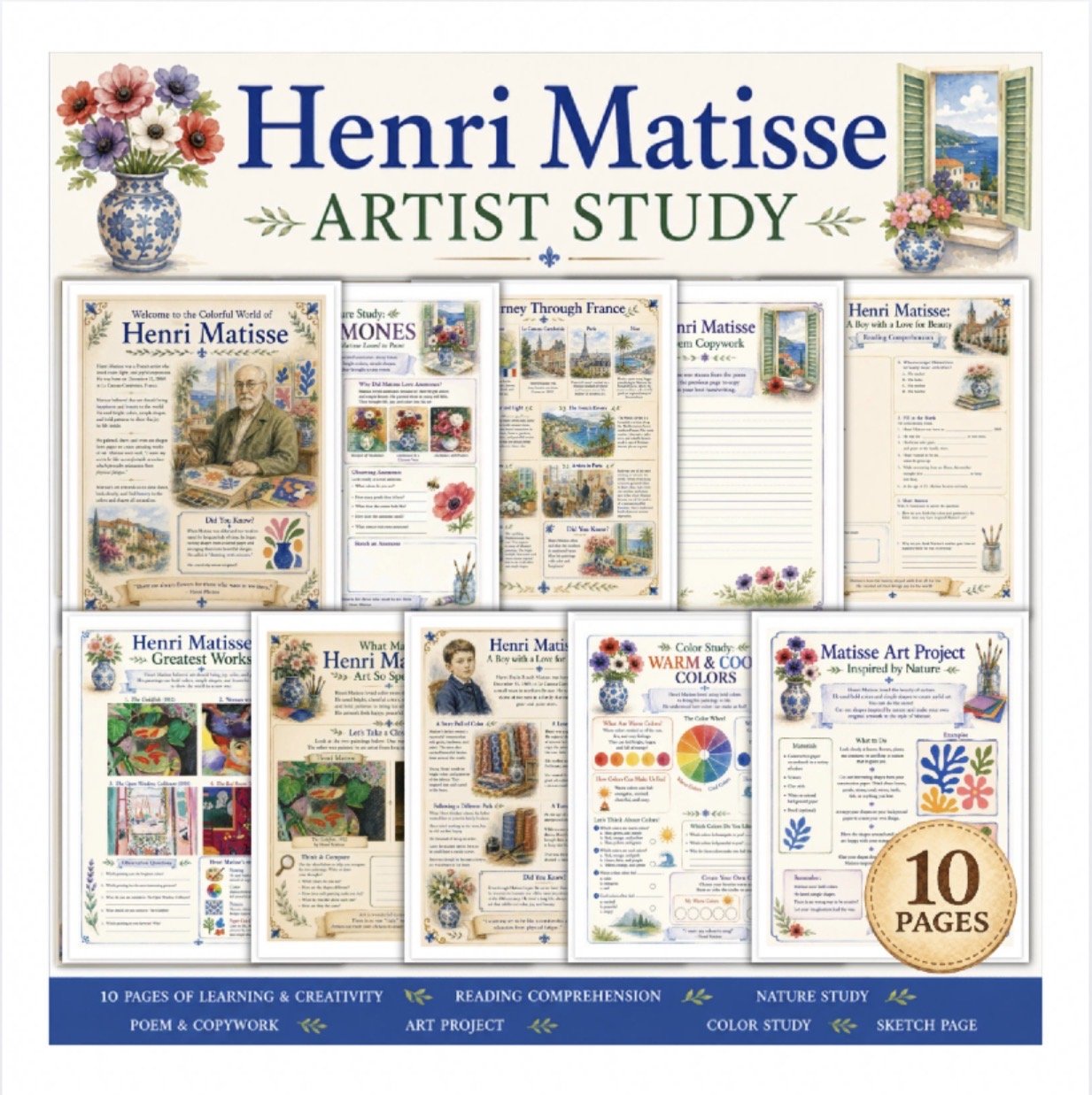 Henri Matisse Artist Study | Printable Art History Unit | Homeschool and Classroom Resource | Nature Study, Color Theory & Art Project PDF