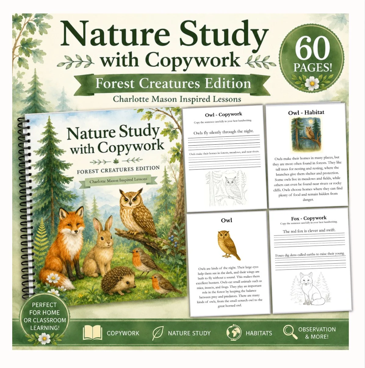 Forest Creatures Copywork & Activity Workbook | Digital Download PDF
