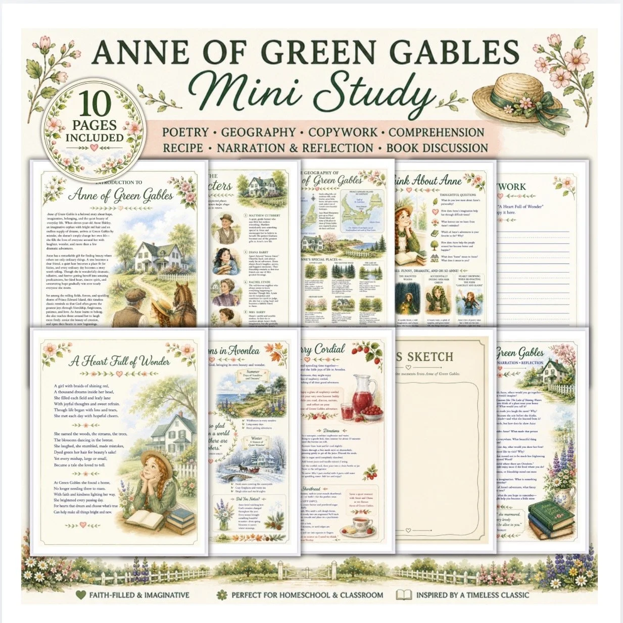 Anne of Green Gables Mini Study | Homeschool Literature Unit | Geography, Poetry, Copywork, Recipes & Book Discussion