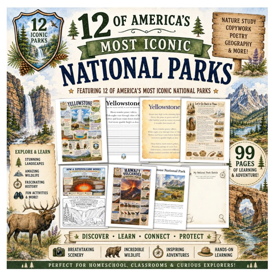 12 of America’s Most Iconic National Parks | Nature Study, Poetry, Copywork and Exploration Workbook PDF