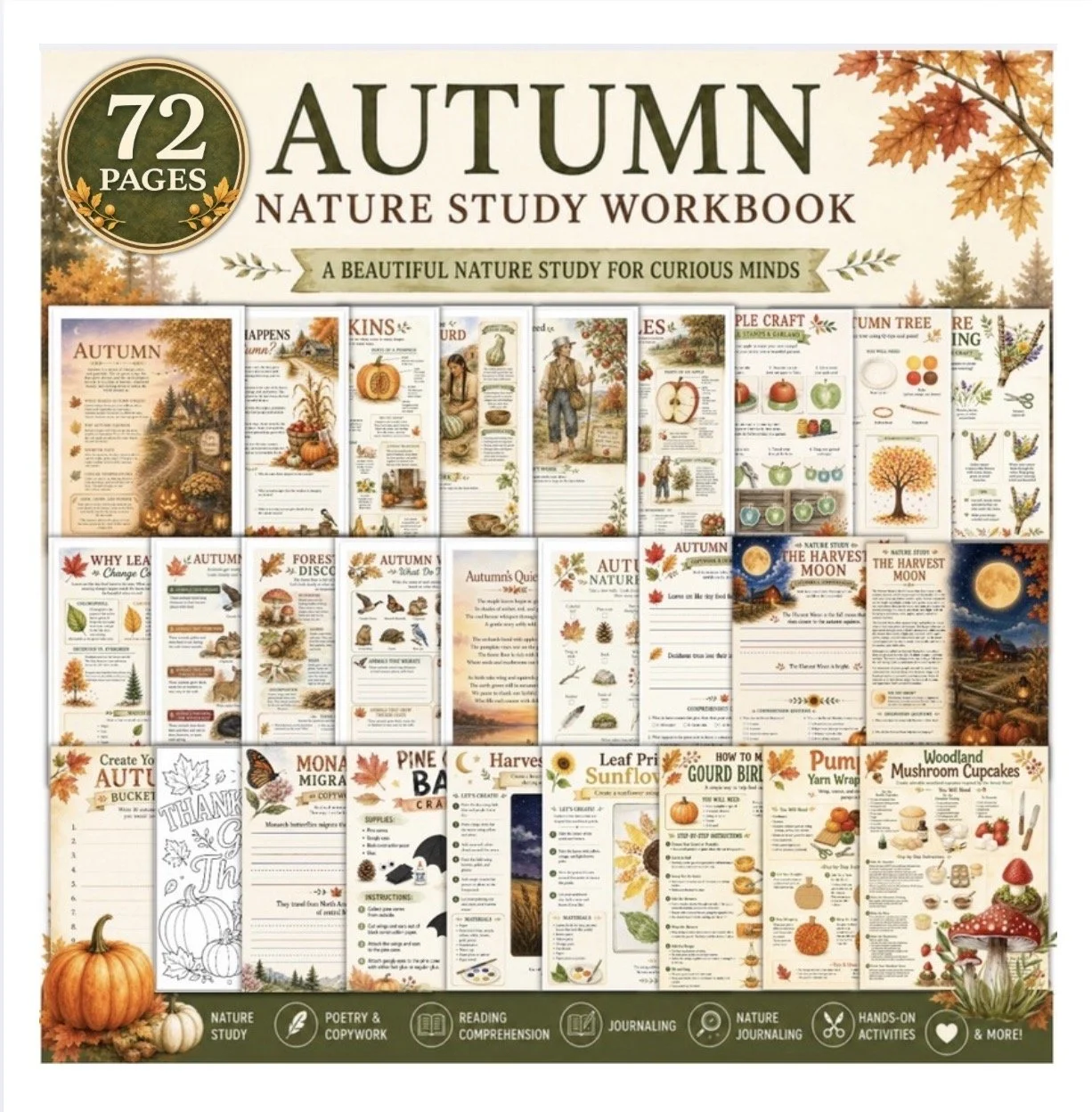 Autumn Nature Study | Charlotte Mason Fall Unit Study | Nature Journal, Poetry, Copywork, Reading Comprehension | 72-Page PDF