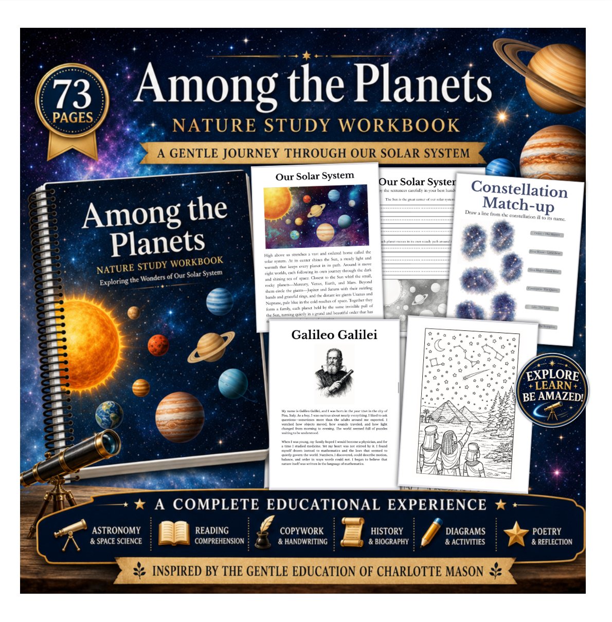 Among the Planets Nature Study with Copywork | Digital Download PDF
