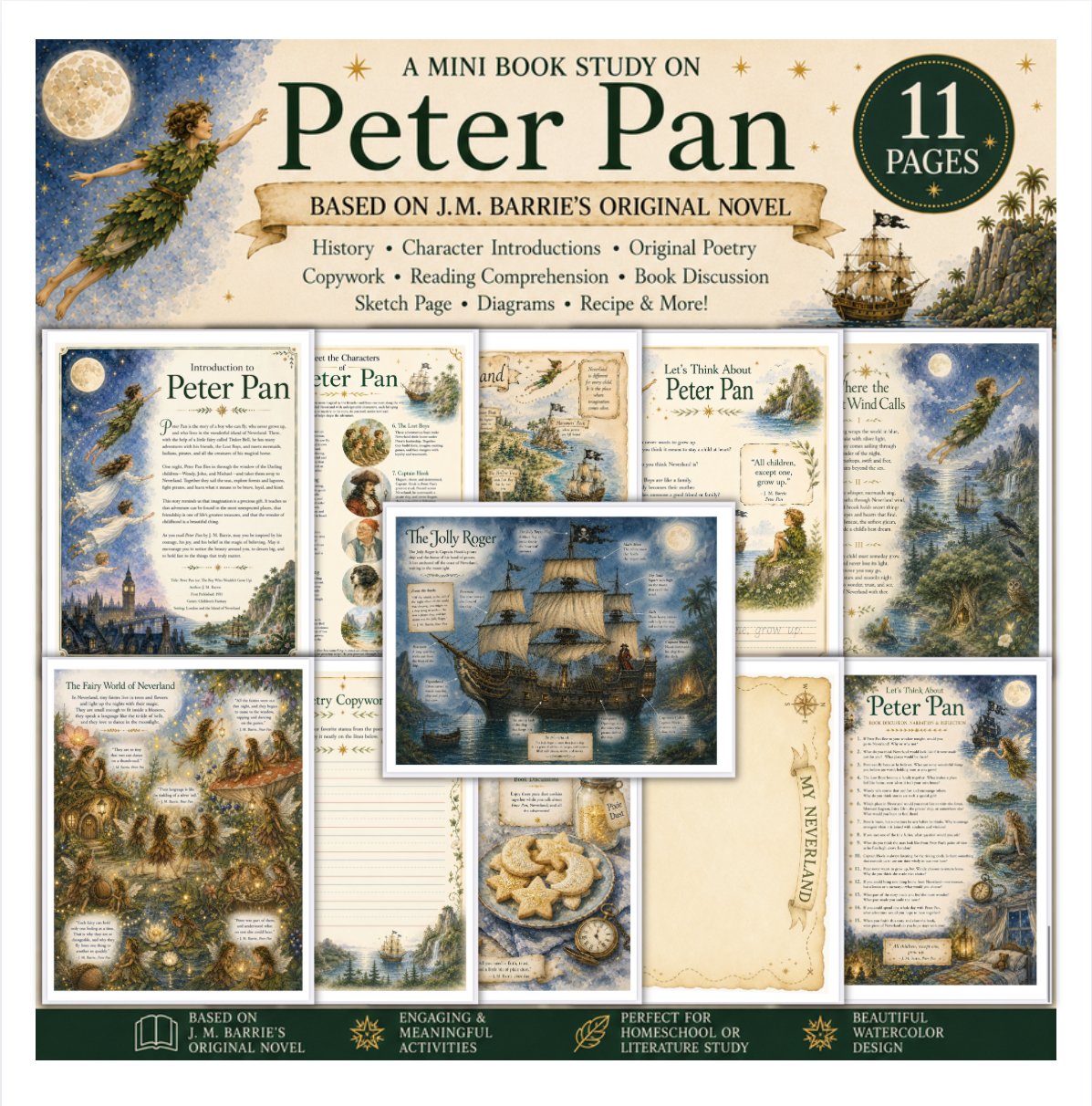 Peter Pan Mini Book Study | J.M. Barrie’s Original Novel | Homeschool Literature Unit, Reading Comprehension and Copywork