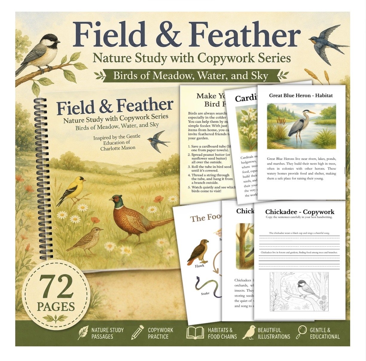 Fields & Feathers Nature Study with Copywork | Digital Download PDF