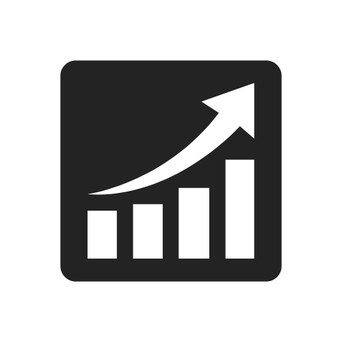 Icon of a bar chart with an upward trending arrow, representing growth or increase.