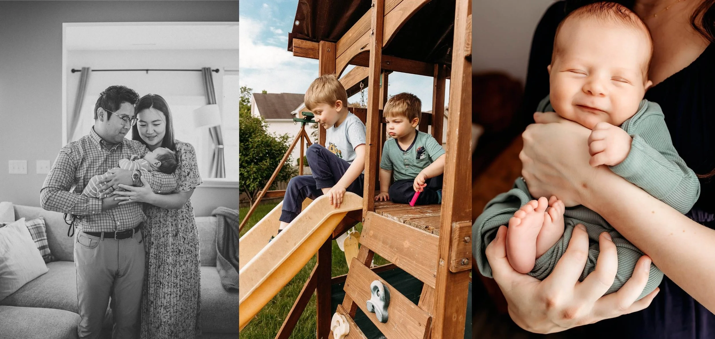 Smiling newborn baby wrapped in sage green being held close in mother’s arms — tender, love-soaked newborn photography in Indianapolis by The Heart Narrative