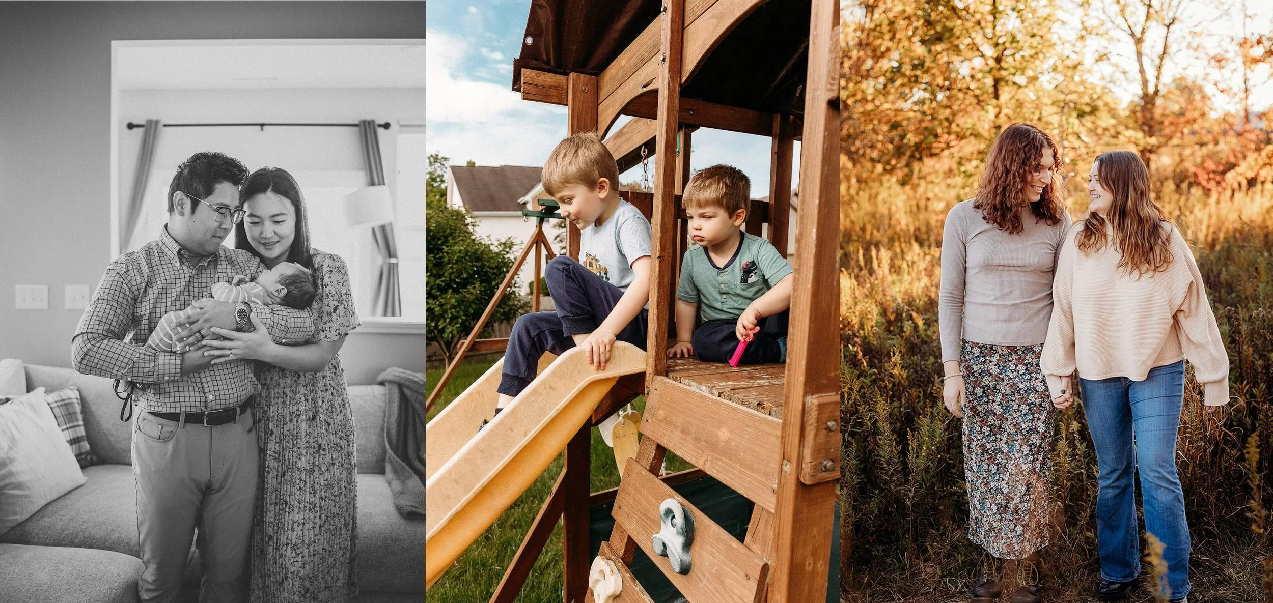 Parents cradling their newborn baby in a cozy living room during an in-home session — lifestyle newborn photography in Indianapolis by The Heart Narrative.