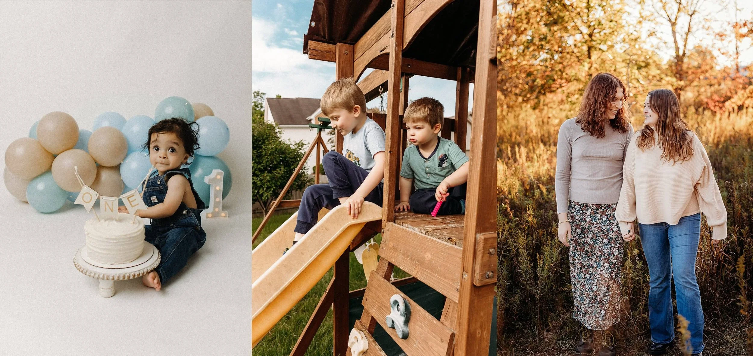 Two young brothers playing on a wooden swing set in their backyard — natural, documentary-style family photography in Central Indiana by The Heart Narrative.