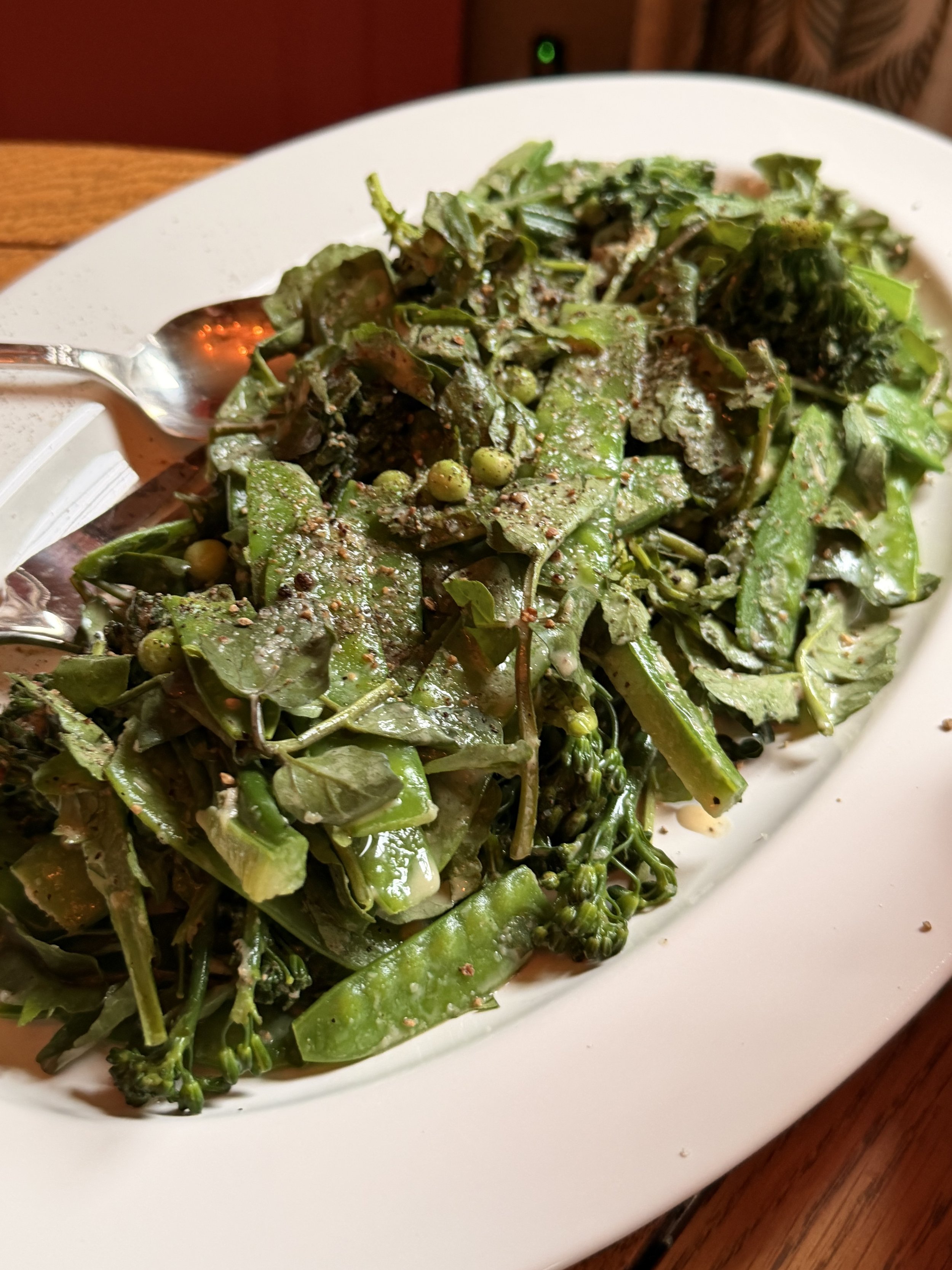 peas, broccolini and tahini