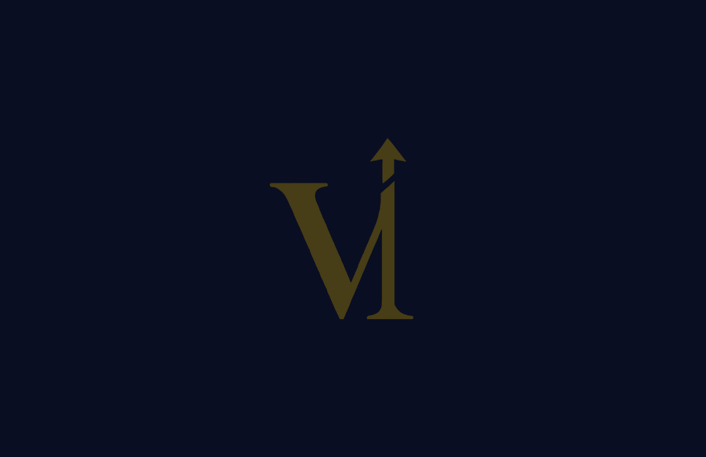 Ein dunkler Hintergrund mit einem goldfarbenen Logo, das die Buchstaben V und M mit einem aufwärts gerichteten Pfeil verbindet.