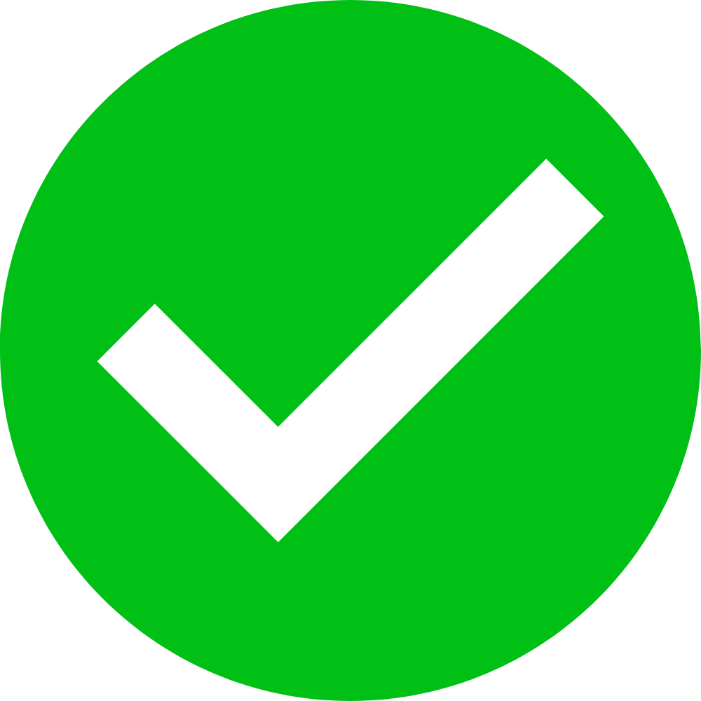 Green circle with a white check mark in the center