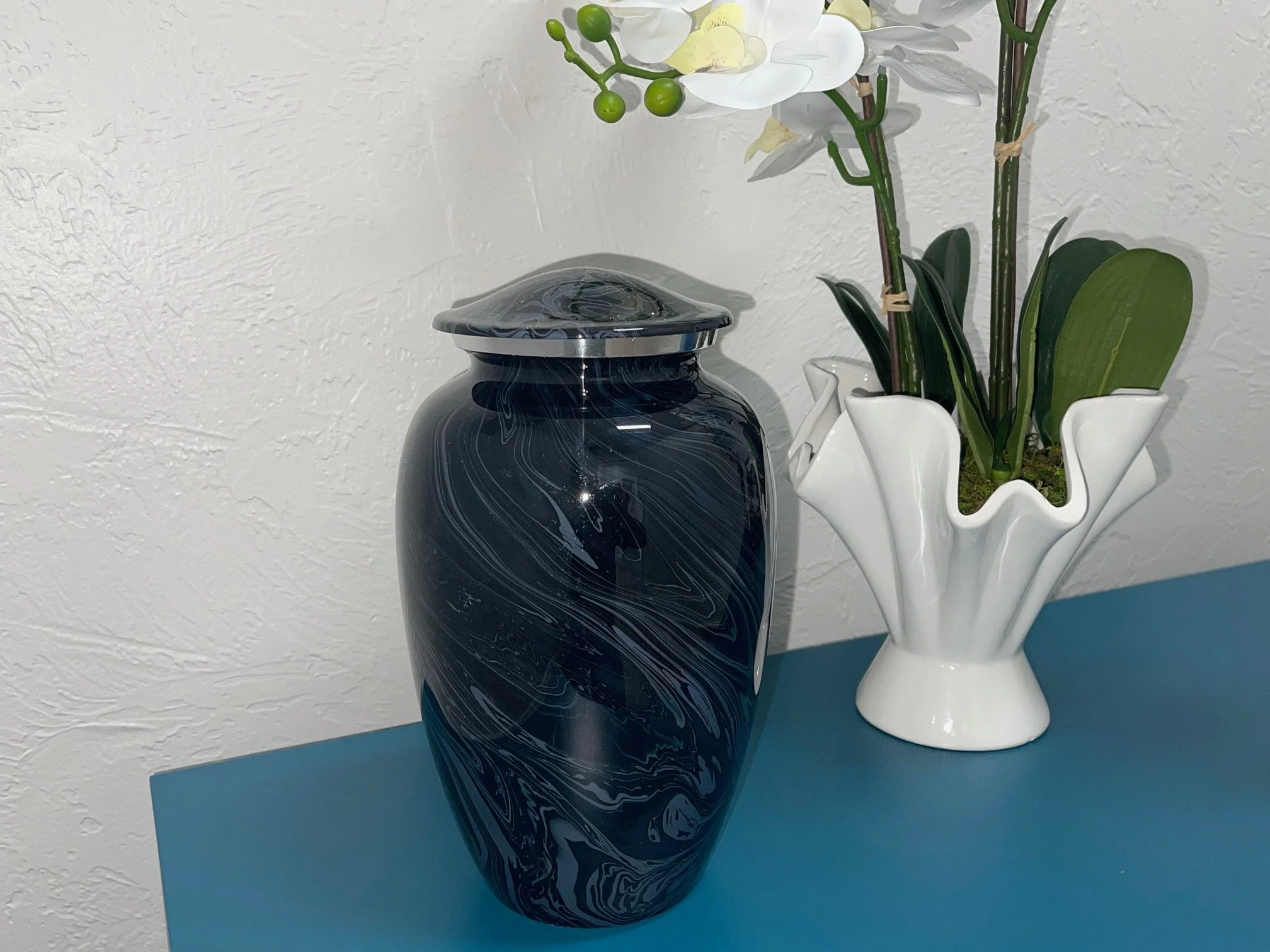 Black and Grey Marbelized Large Urn.jpeg