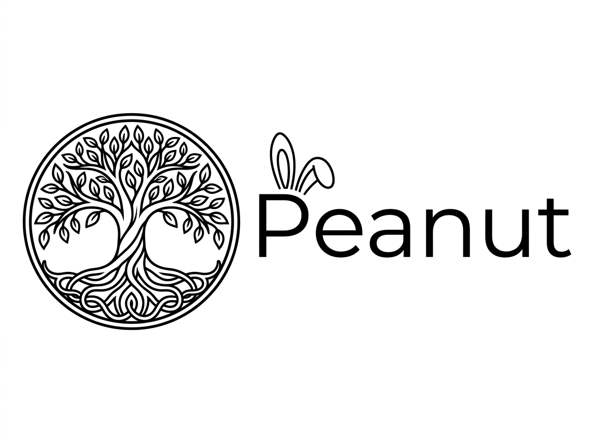 An expamle of the tree of life next to the pet's name "Peanut", who happened to be a rabbit, so there are bunny ears on the "P" of "Peanut". An example of the custom, creative work we do at Comforting Currents.