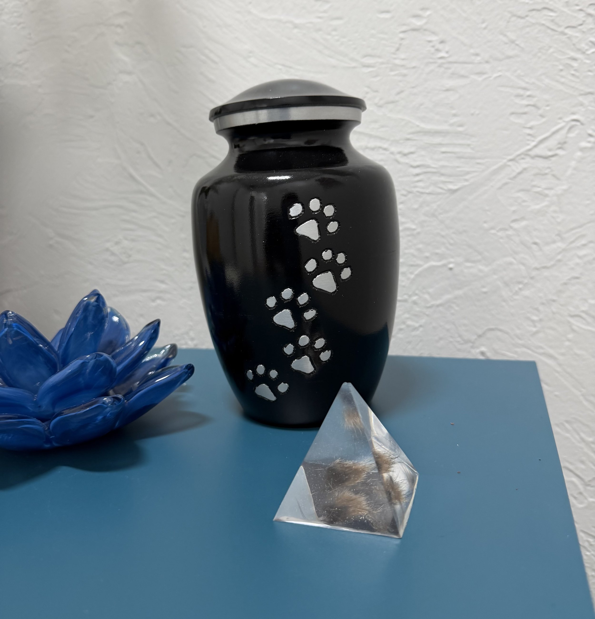 Beautiful ceramic urn with a resin clipping momento