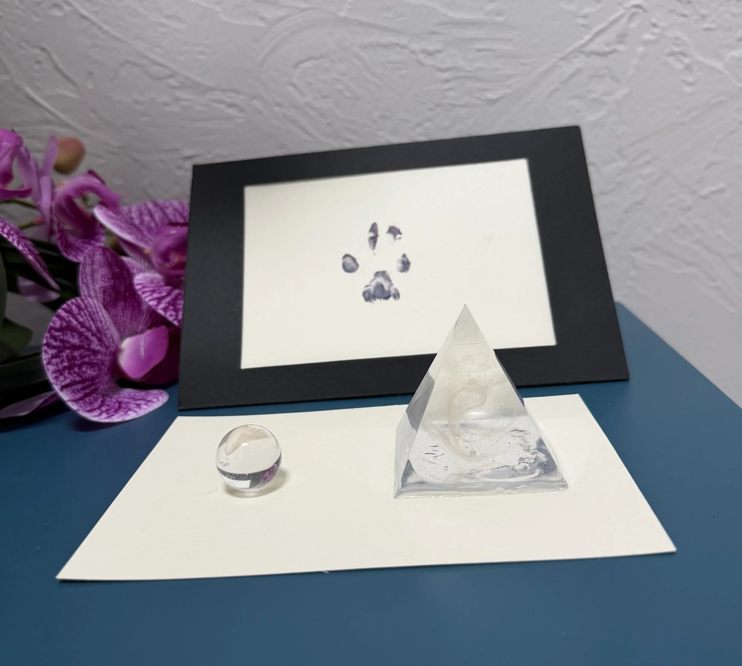Framed Ink paw print and resin momentos