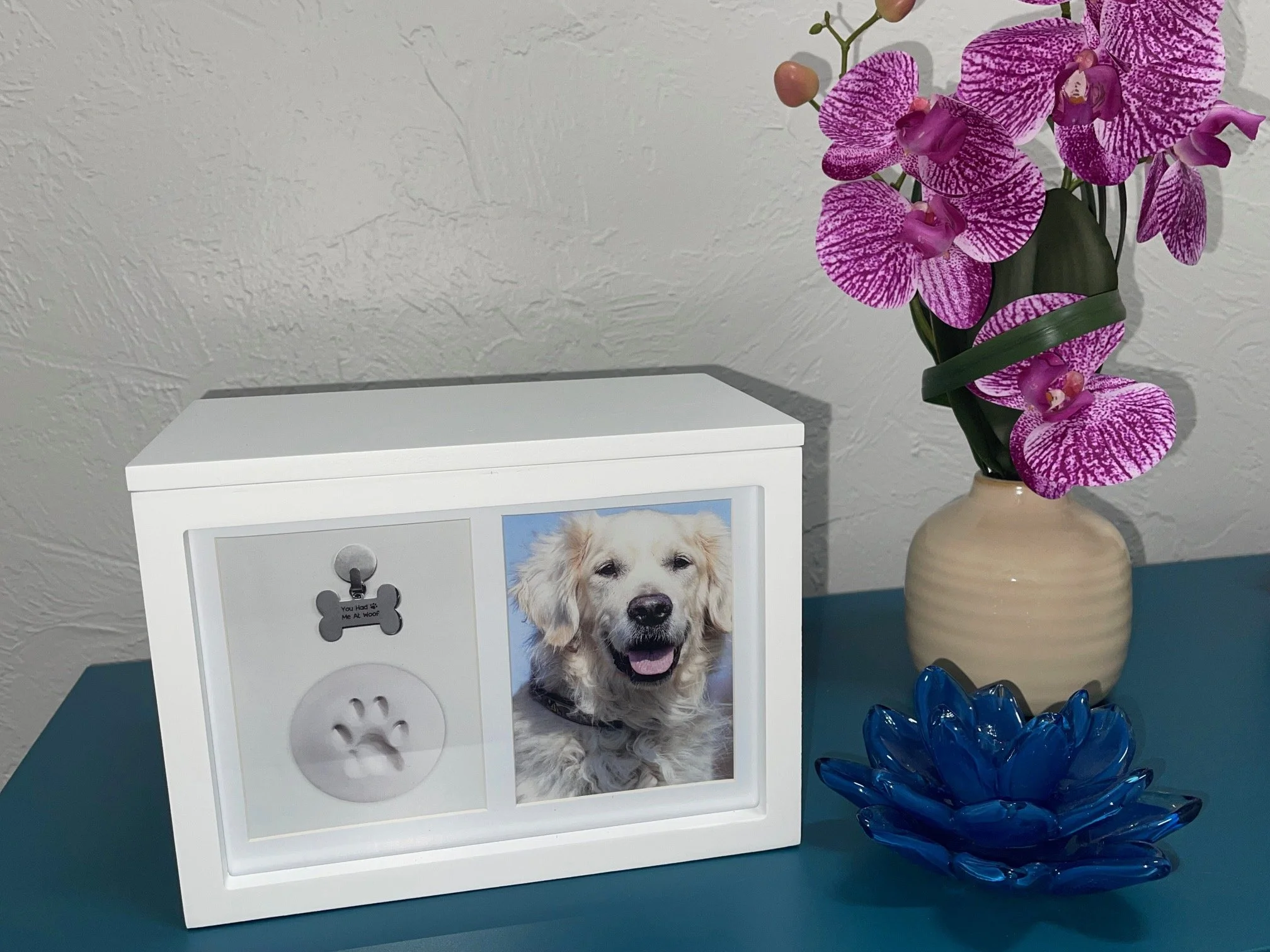 Large white wooden Pet Memory Box & Pawprint Impression