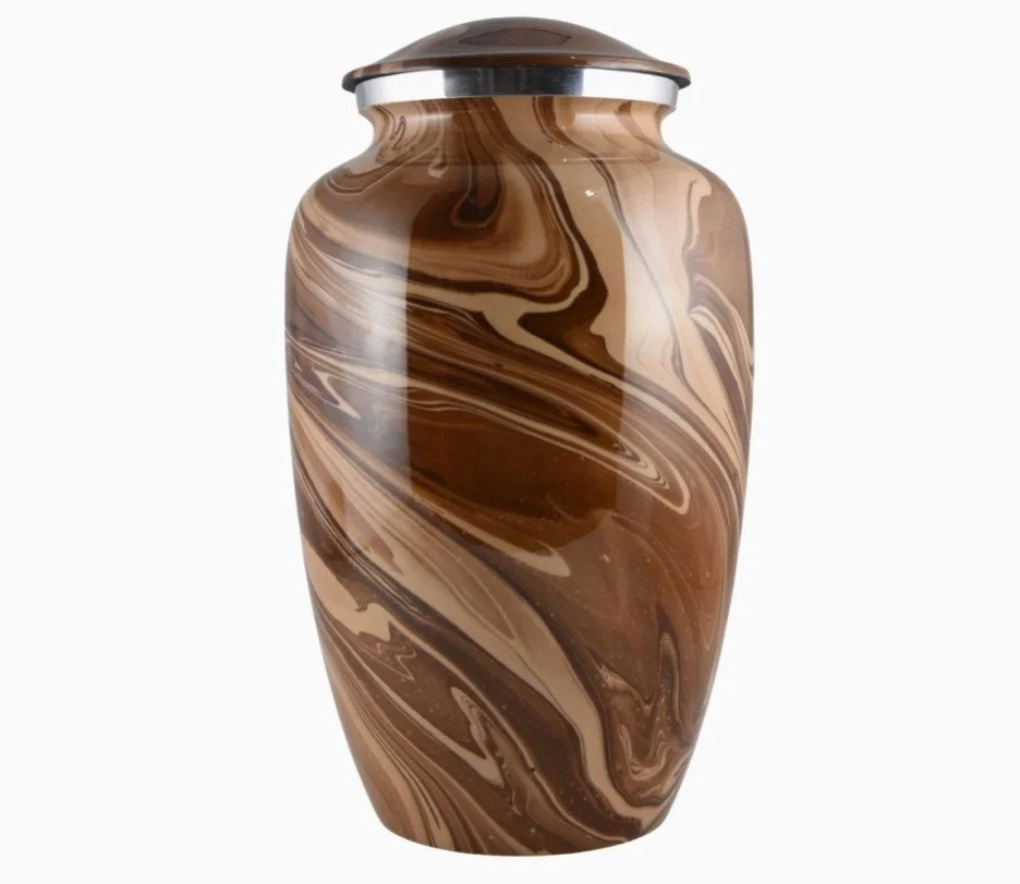 Large marble-look aluminium urn