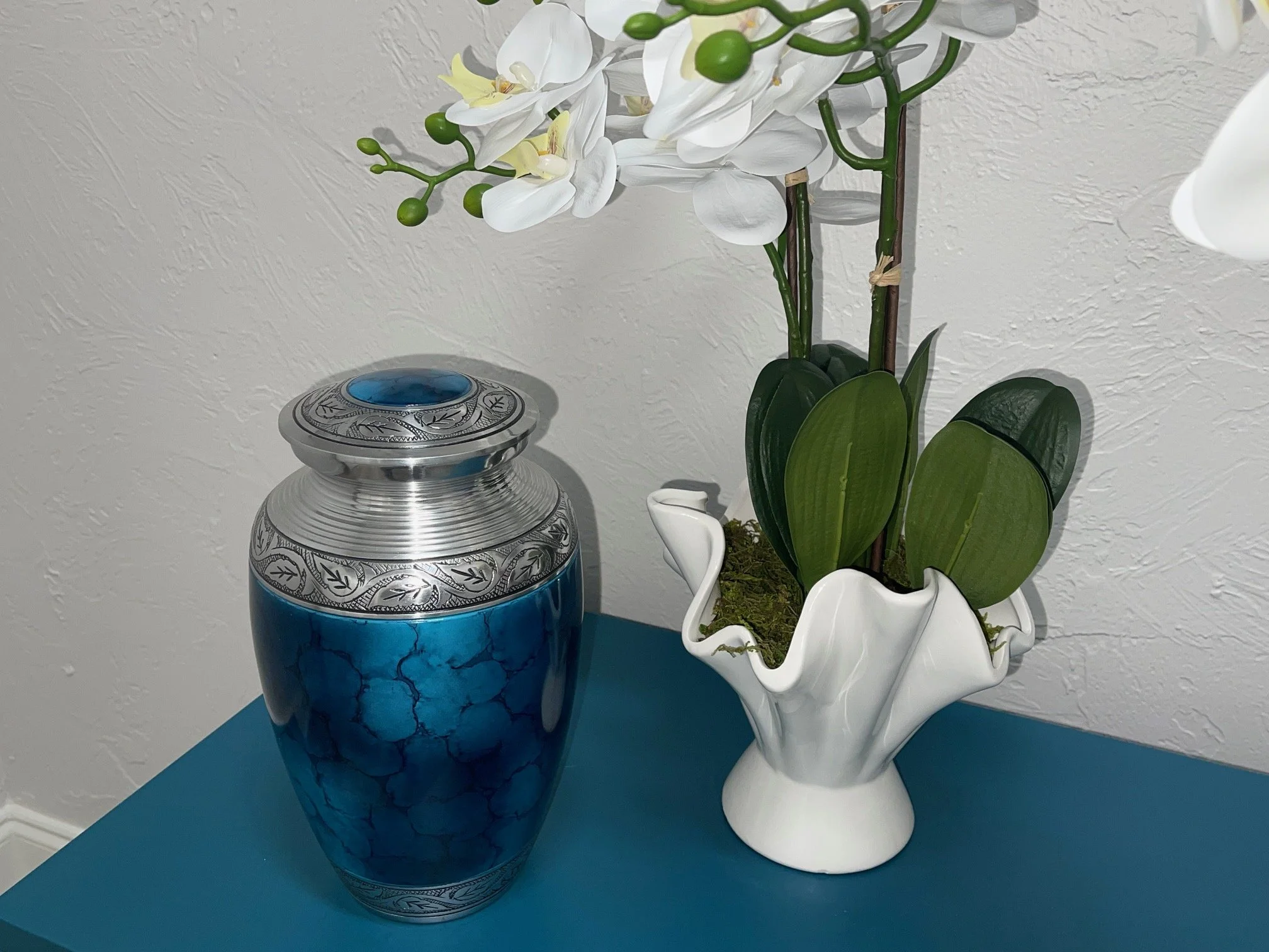 Large 10 inch Mediterranean Blue Urn