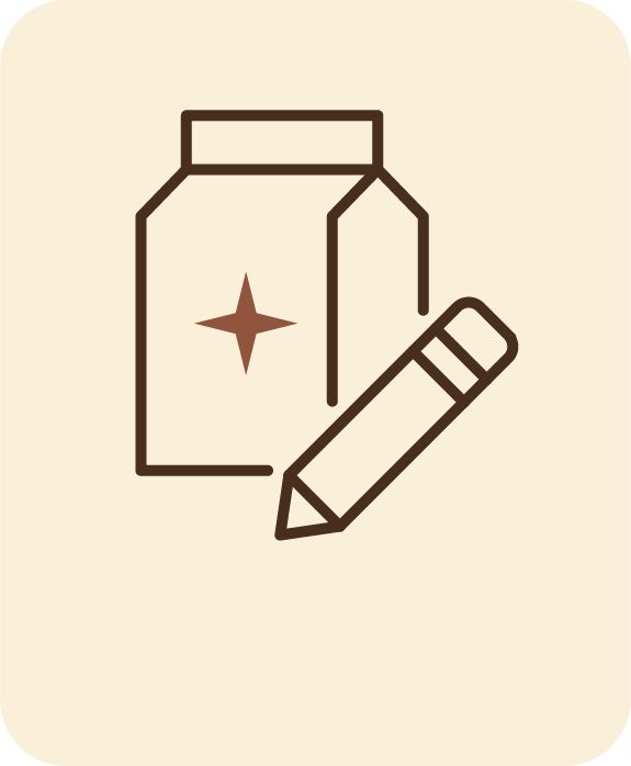 Illustration d'une boîte de lait et d'un crayon.