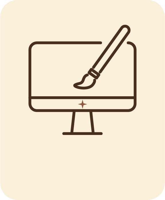 Illustration d'un ordinateur avec un pinceau dessus, suggérant la création ou la conception graphique.