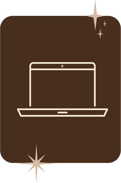 Icône de laptop avec des étoiles brillantes en arrière-plan.