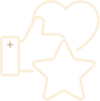 Icône représentant une main avec un pouce levé, une étoile et un cœur.