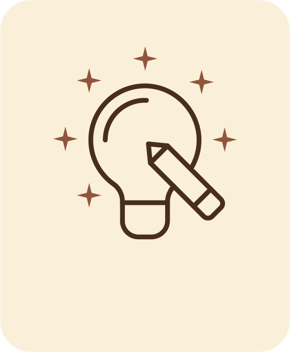 Icône d'une ampoule électrique avec un crayon dessinant dessus, entourée de petites étoiles