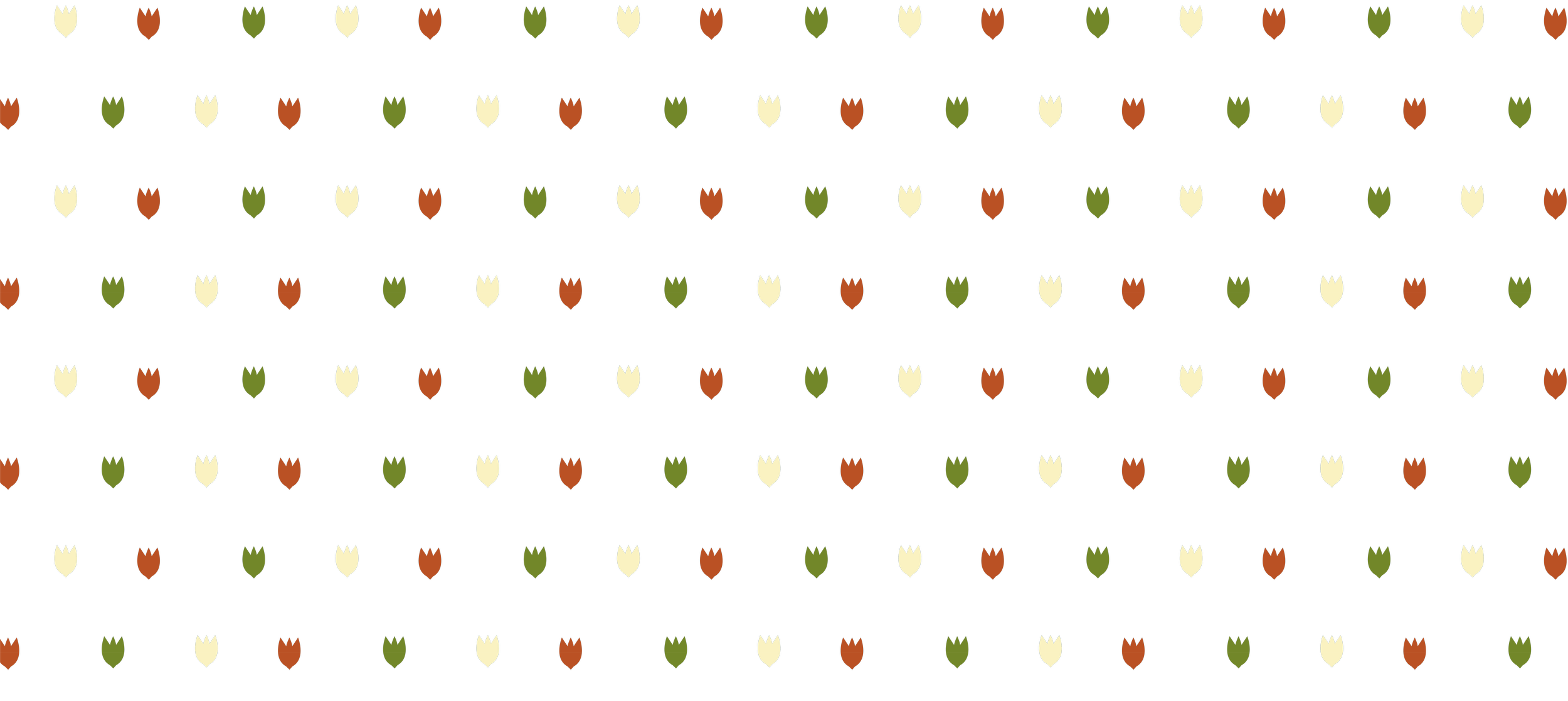 Motif de fleurs stylisées en blanc, vert et rouille sur fond noir.