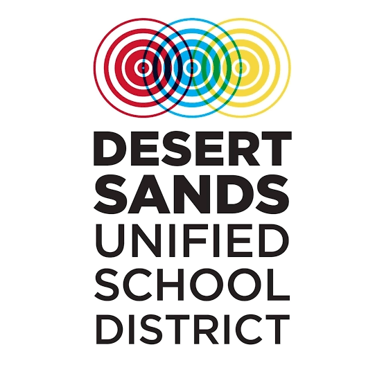 Logo with three target circles in red, blue, and yellow above the text "Desert Sands Unified School District" in bold black letters.