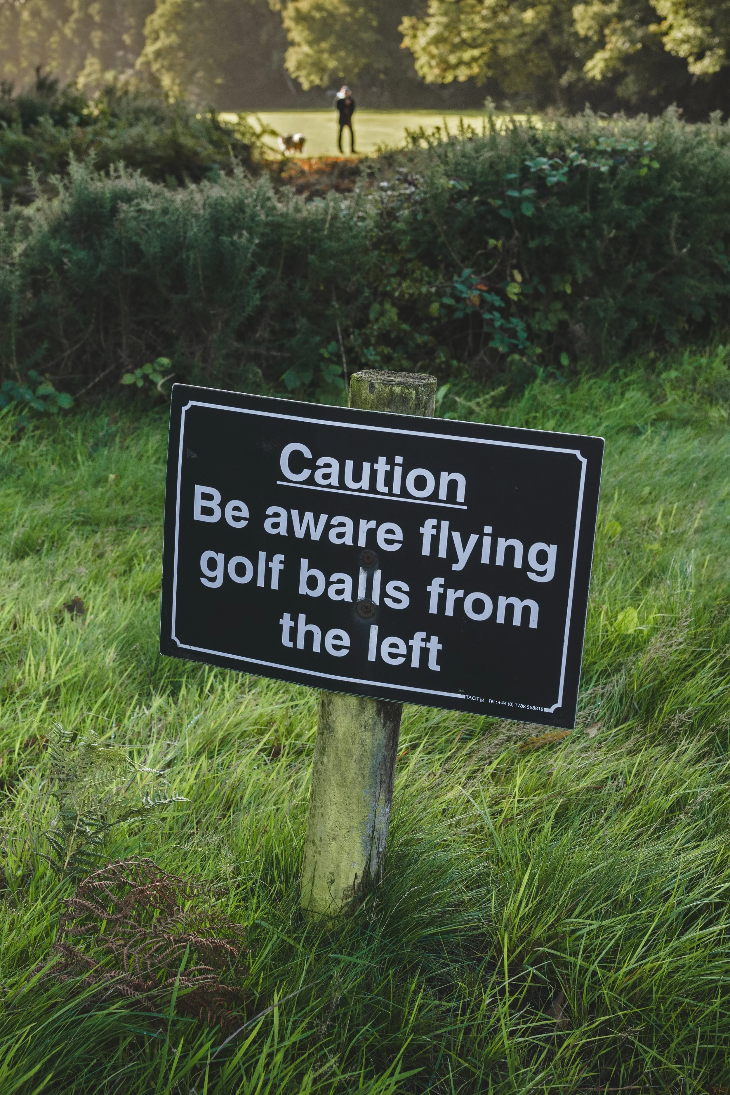 Caution. Be aware flying golf balls from the left sign. Photographing/documenting The Clem Dalton Trophy for Limpsfield Golf Club, UK. 2026