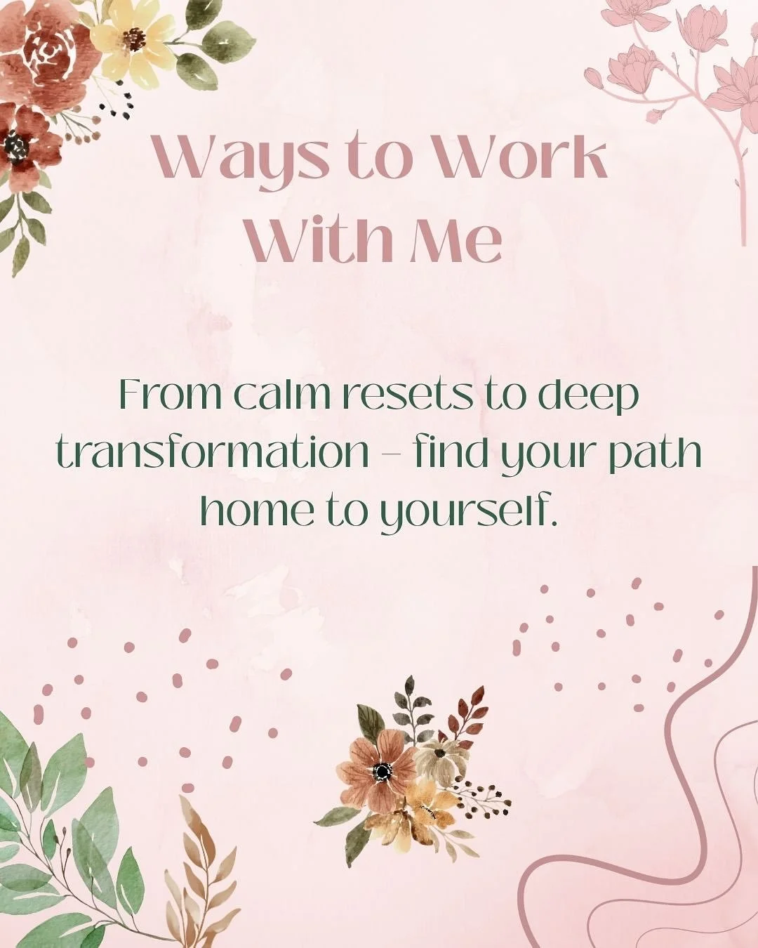 ✨ Ways to Work With Me ✨

Whether you&rsquo;re craving calm, clarity, pushing through limiting beliefs, going deep&hellip; or just a little breathing space - there&rsquo;s a way for us to work together that meets you where you&rsquo;re at 🤍

Here&rs