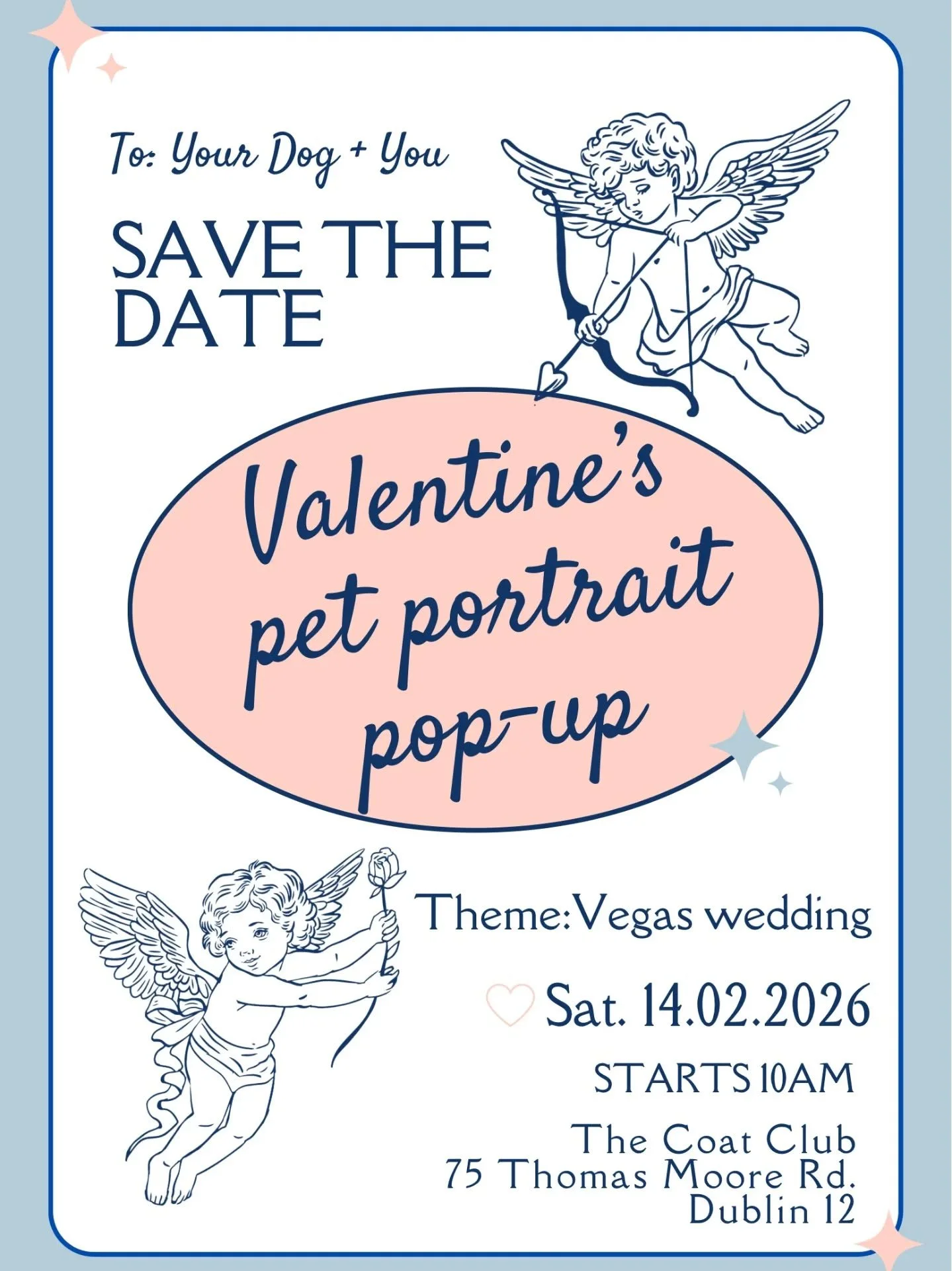 💘 Save the Date!💘

Your dog is invited to a special Valentine's celebration, Vegas style! 🎰

On Saturday the 14th February, we'll be hosting a Valentine's pet portrait pop-up event, inspired by Las Vegas chapel weddings! 💒

We will have a limited