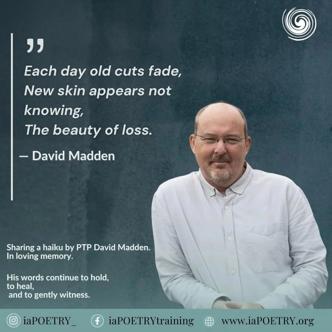 April is National Poetry Month 🤍
As April begins, we step into Poetry Month &mdash; a time to honor words that heal.

Remembering PTP David Madden,
whose words continue to hold, heal, and witness.

In loving memory.

#nationalpoetrymonth #iapoetry #