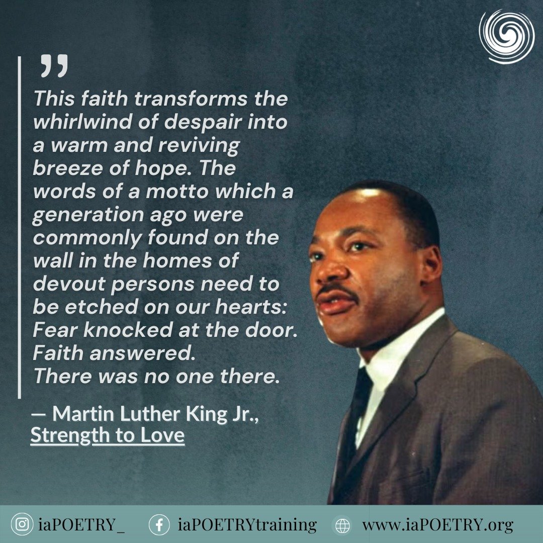 Dr. Martin Luther King Jr. invites us into deep listening&mdash;
to reflect inwardly and notice what unfolds when fear knocks,
and how faith chooses to answer.

Writing Prompt (inspired by Dr. Martin Luther King Jr.):
Imagine a conversation between F