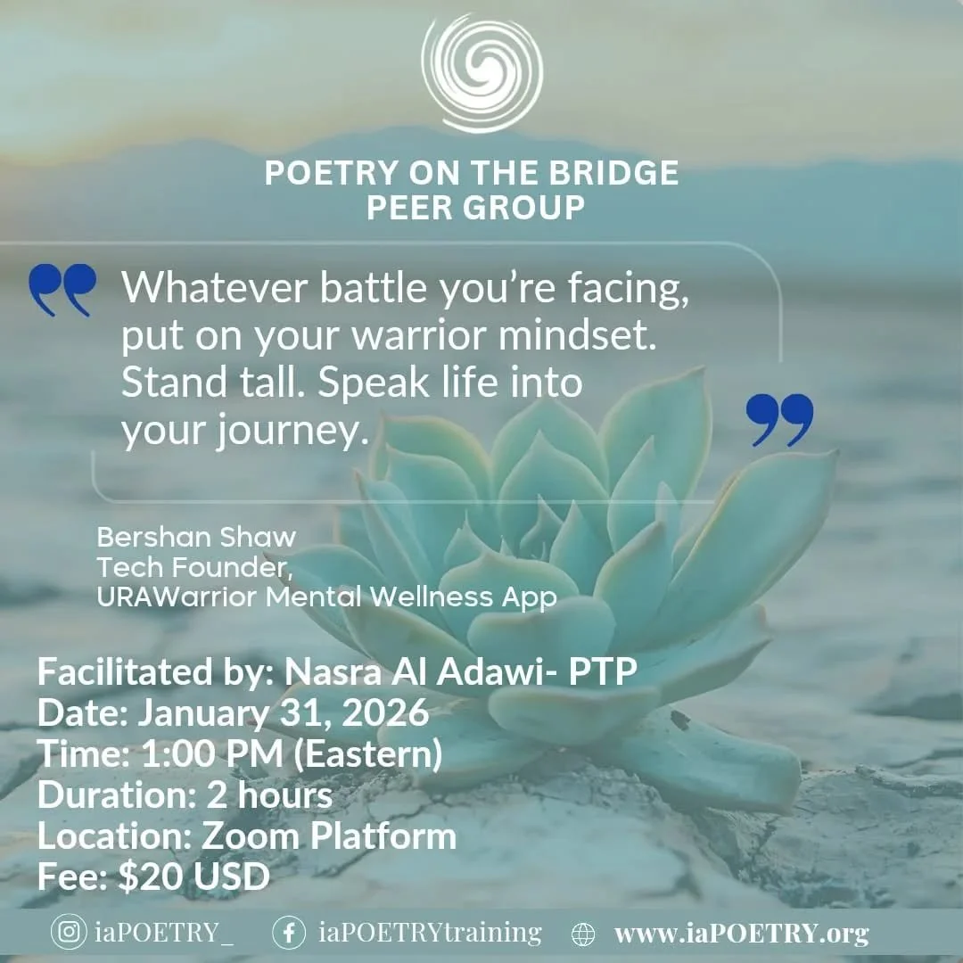 Our first session of the year-
The Warrior Within
Through poetry and writing, we explore resilience and self-awareness.
Come as you are.
The strength is already within you.
Join us in the @iapoetry_ peer group session