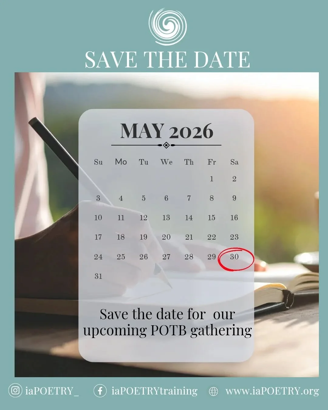 Please save the date for an upcoming&nbsp;Poetry on the Bridge&nbsp;workshop with&nbsp;Patti Russo, taking place on&nbsp;May 30.

@pirpoetry