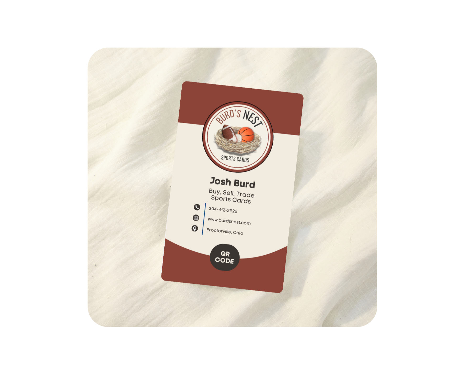 Burd's Nest business card created by Studio Hill Media to give this brand a jumpstart to hosting live videos to sell sports cards.