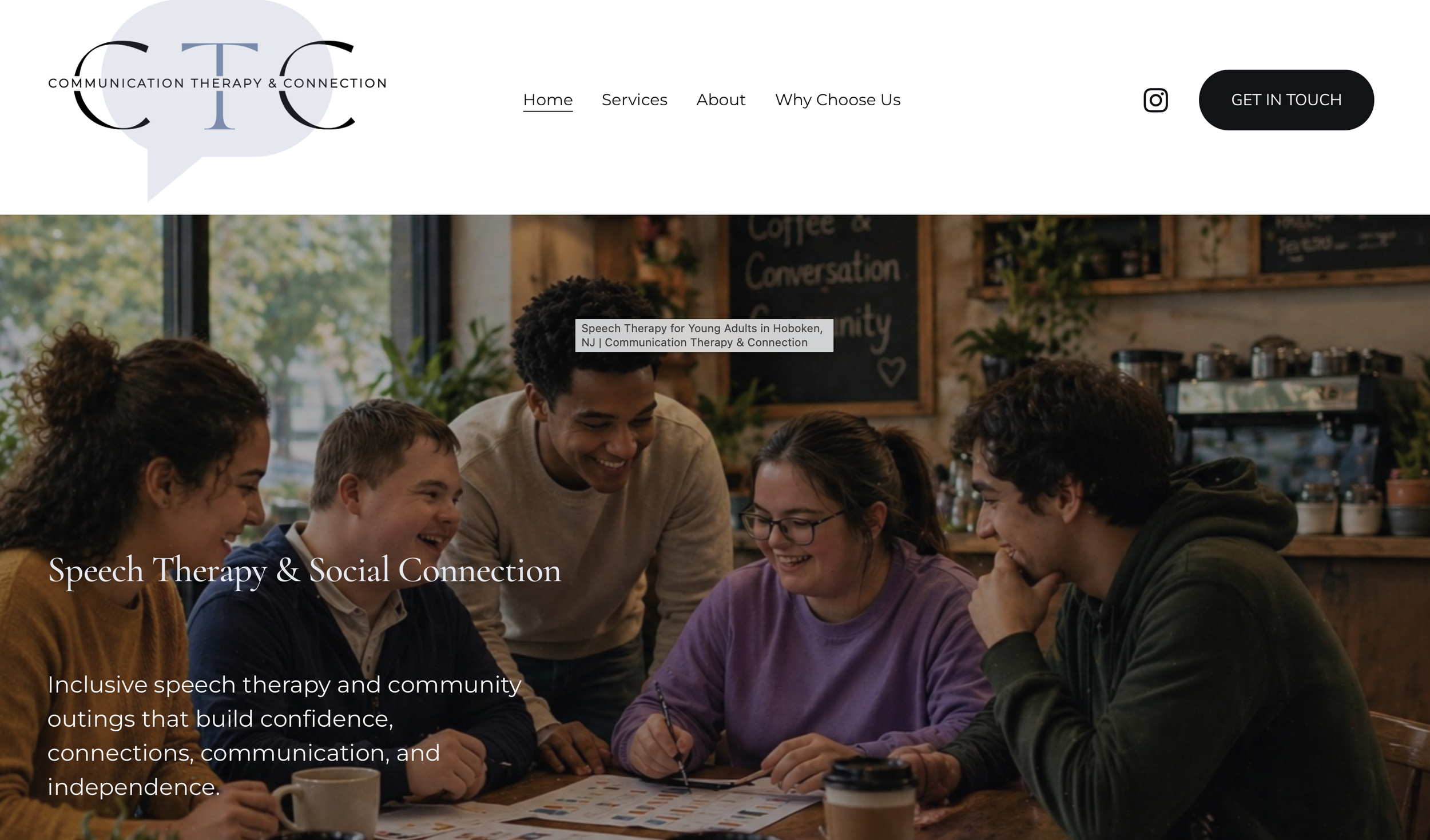 Custom squarespace hero section for a speech pathology practice.