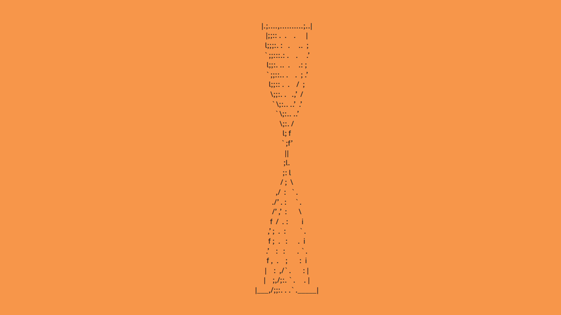 An ASCII art illustration of a tall, slender bottle or glass on an orange background.