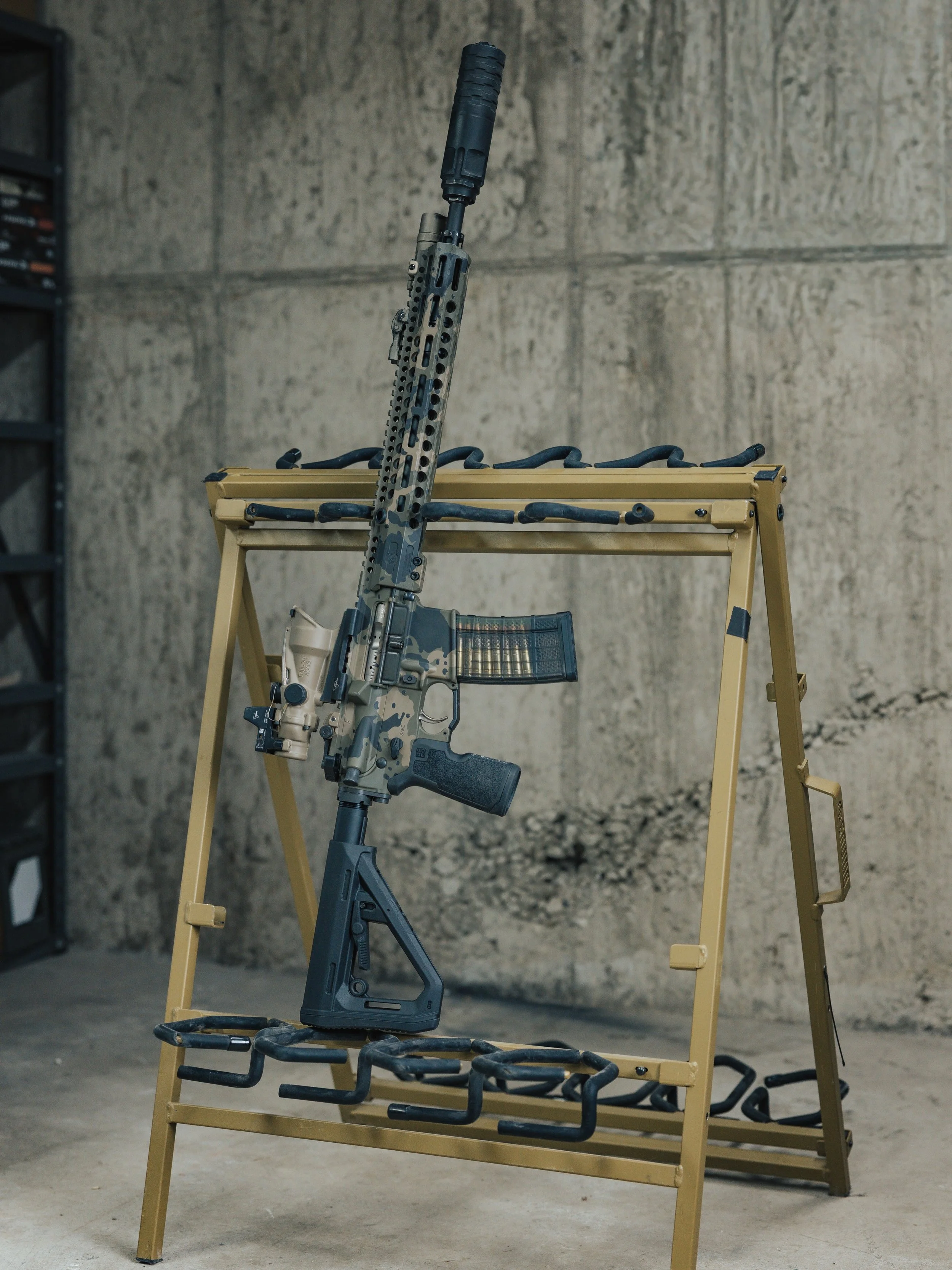 Laramie Woodland just looks right on a 16&rdquo; AR.

Custom Cerakote, suppressed, and a bucket list optic 😎