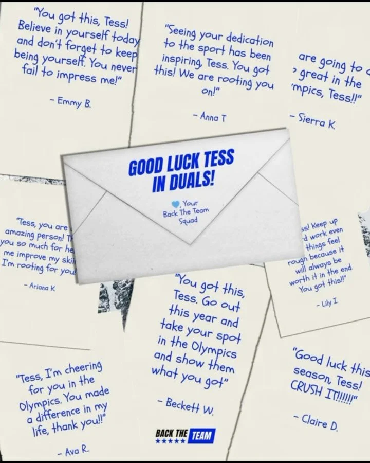 A big @backtheteam good luck to @_tessjohnson making history tomorrow in the first ever Olympic dual moguls competition 🔥

Sending lots of letters of 💙BELIEF💙 your way from your former mentorship squad!

@backtheteam X @milanocortina2026 

#backth