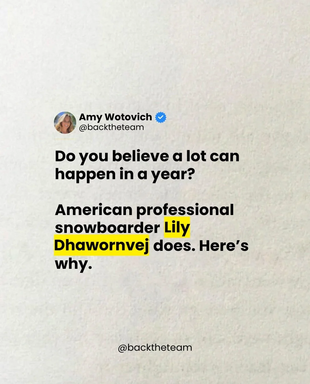 A lot can happen in a year! 

American professional snowboarder, @mslildice is proof. Check out her nontraditional path to the Games 💪🧠

__
I&rsquo;m Amy Wotovich and I&rsquo;m on a mission to interview 100% of the 2026 U.S. Olympic and Paralympic 