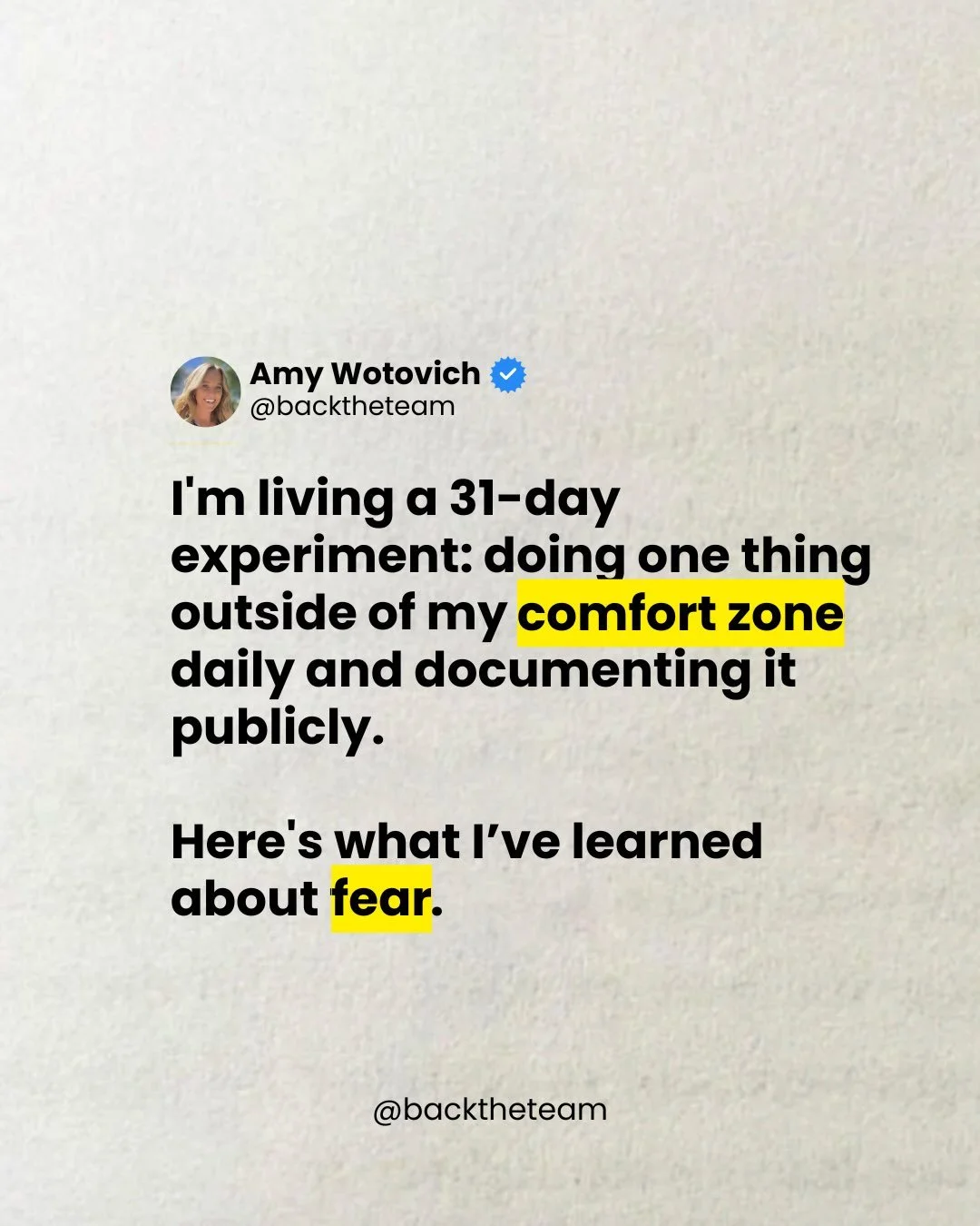 I&rsquo;m living a 31-day experiment. 

A behind-the-scenes look as to what it&rsquo;s like to get outside my comfort zone daily and document it publicly 

What surprises you most about what I&rsquo;ve learned about fear? 

#MindsetMatters #ComfortZo