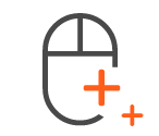 Simple computer mouse icon with an orange plus sign